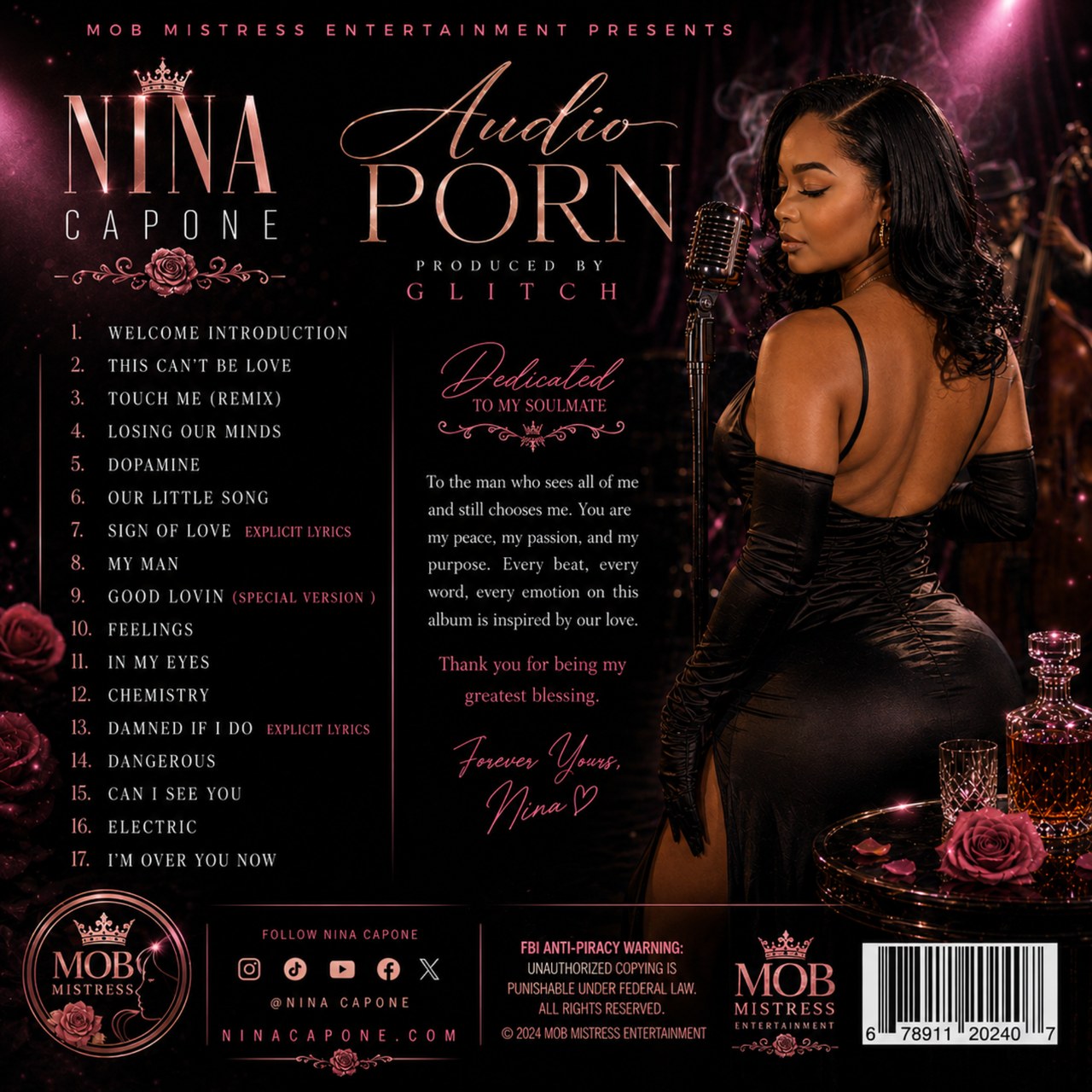 Audio Porn back cover — tracklist by Nina Capone